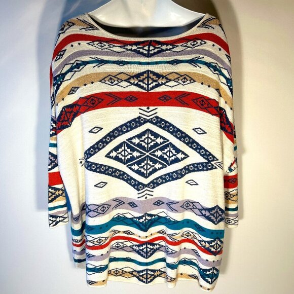 Natural Reflections SZ 2X Southwestern Print lightweight Sweater Western Ranch - Picture 4 of 8